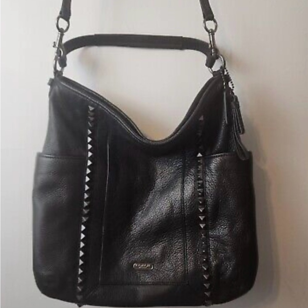 Coach pyramid studded leather/crossbody purse/ black